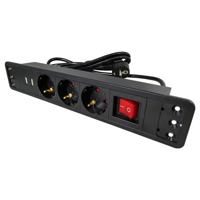 Prelungitor incorporabil blat 3P USB intrerupator 2m/3×1,5mm